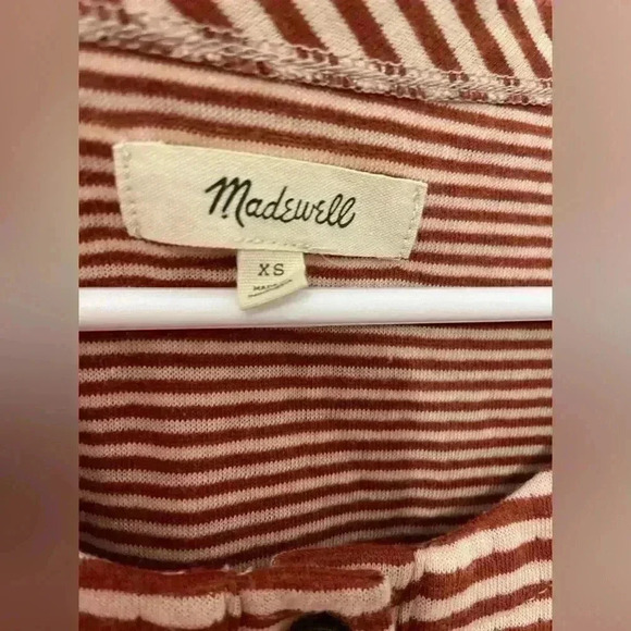 MADEWELL DUSTY REDWOOD LONG SLEEVE DOUBLE-FACED STRIPED HENLEY TEE TOP Size XS - Picture 4 of 10